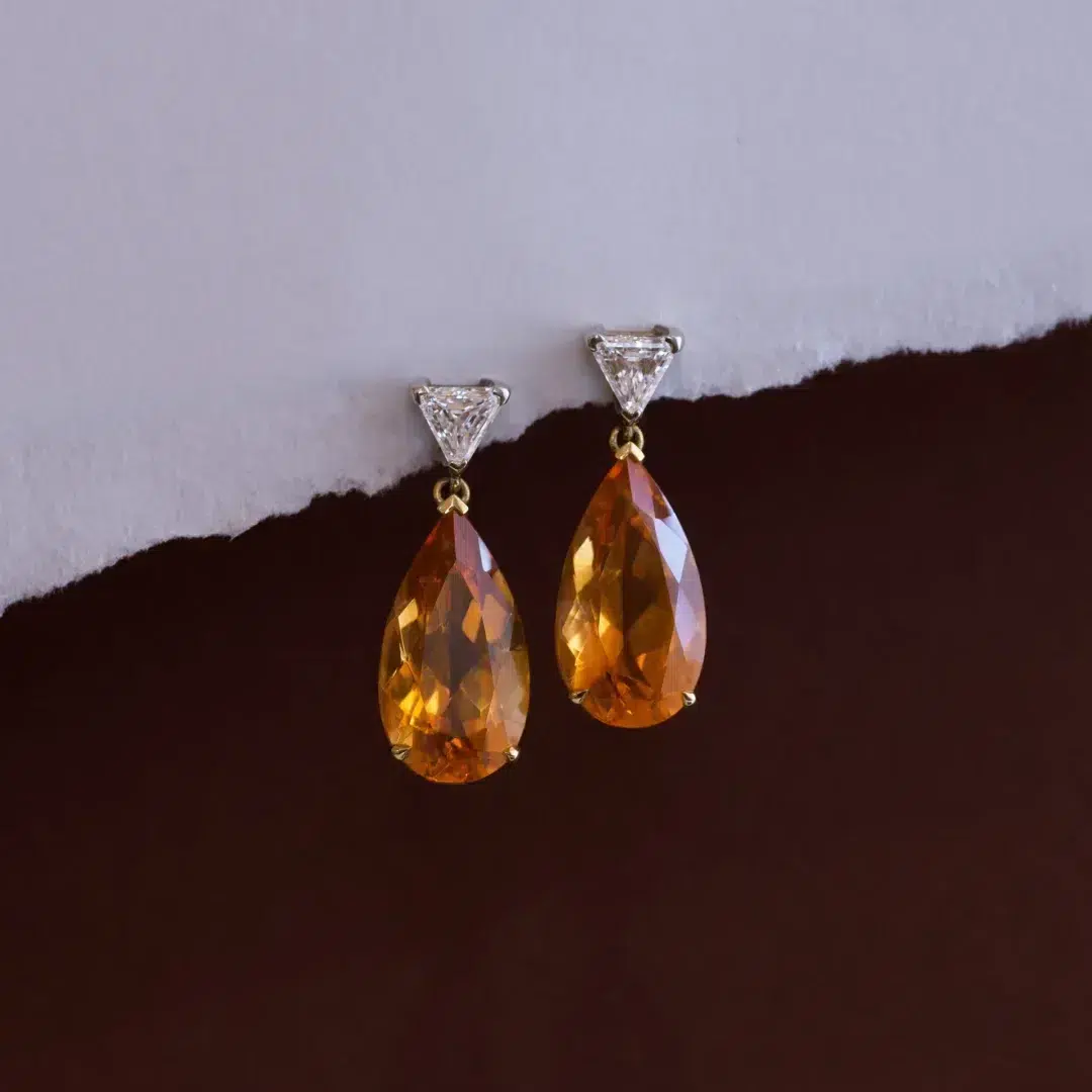 citrin drop earring, citrin örhängen med diamanter