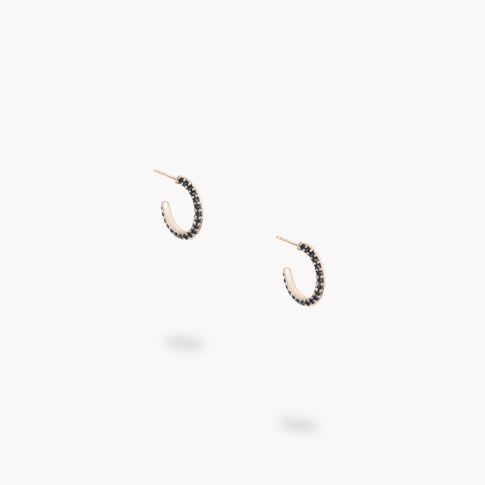 ’Icon’ Creoler med svarta diamanter, Roseguld 10 mm