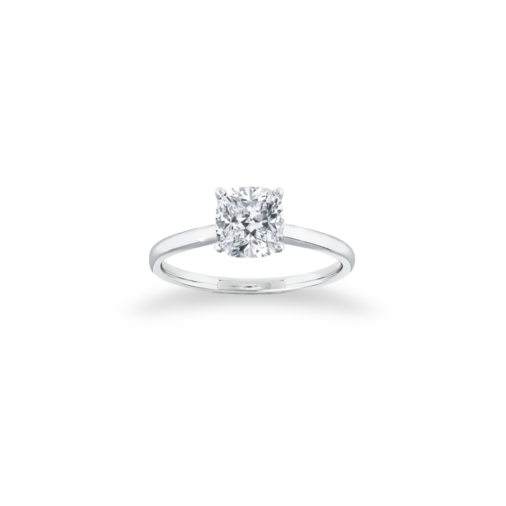 'Signature' Solitaire Cushion Cut Ring, Straight Band