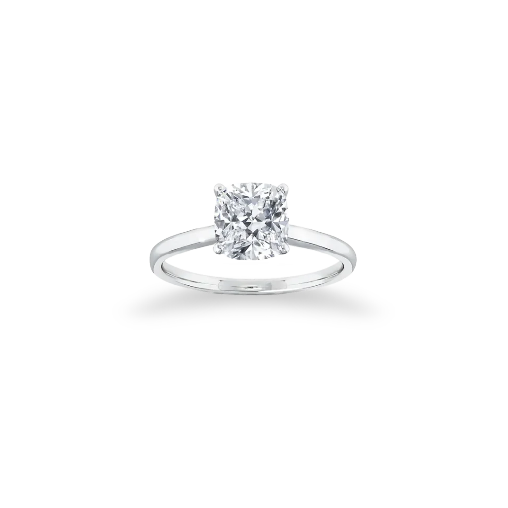'Signature' Solitaire Cushion Cut Ring, Straight Band