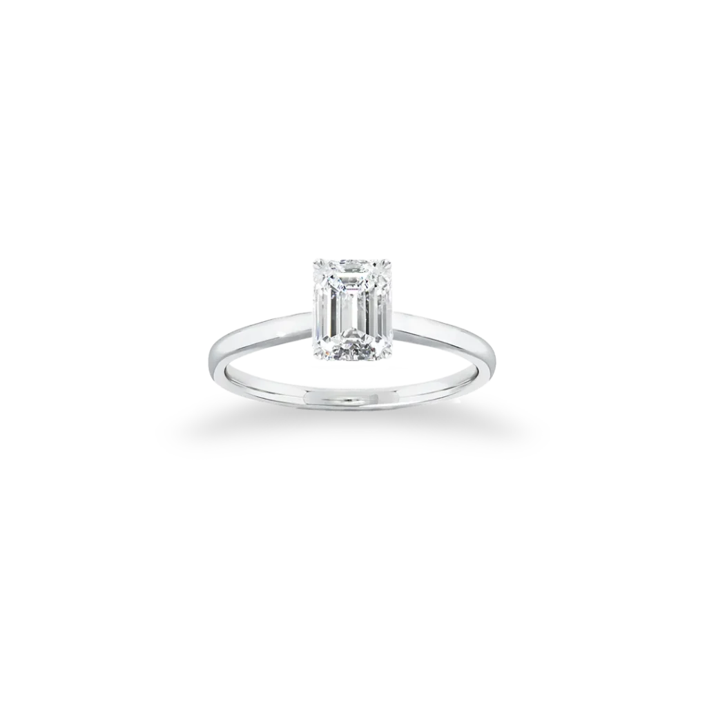 'Signature' Solitaire Emerald Cut Ring, Straight Band