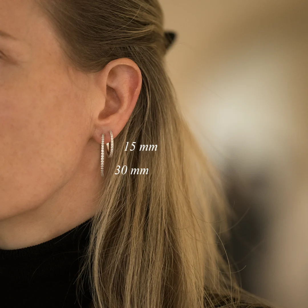 Alternative view of 'Classic' Hoops with diamonds, White Gold 30 mm