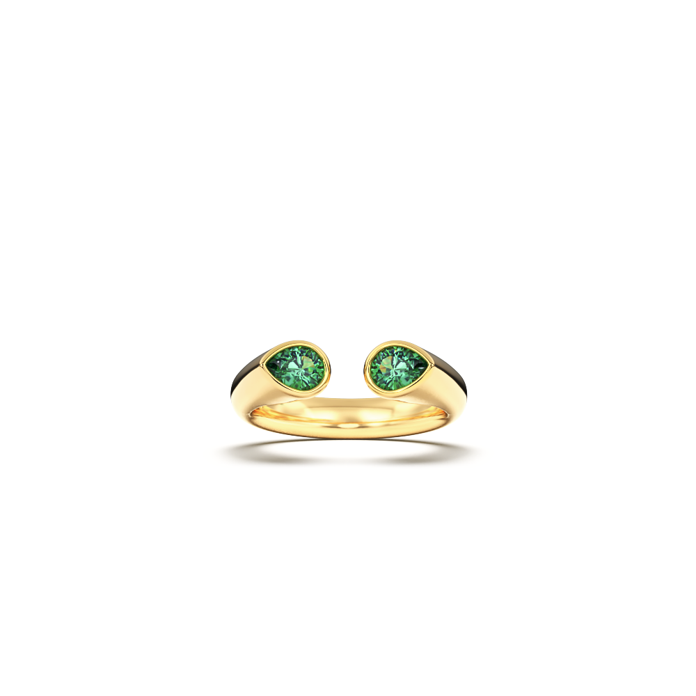Pinky ring with emerald, toi et moi ring, ring with emeralds, yellow gold ring with emeralds, ring med smaragder, smaragdring,
